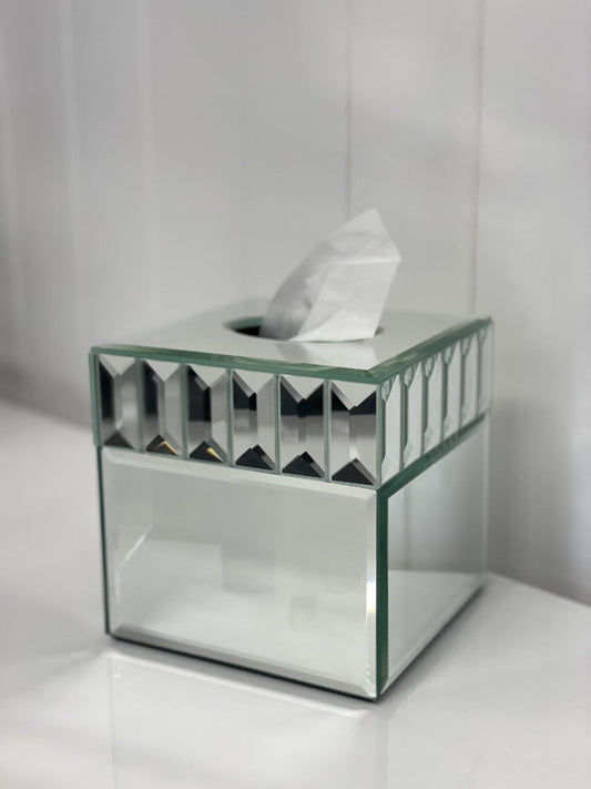 94Q - Mirror Glass Tissue Box Cube Faceted