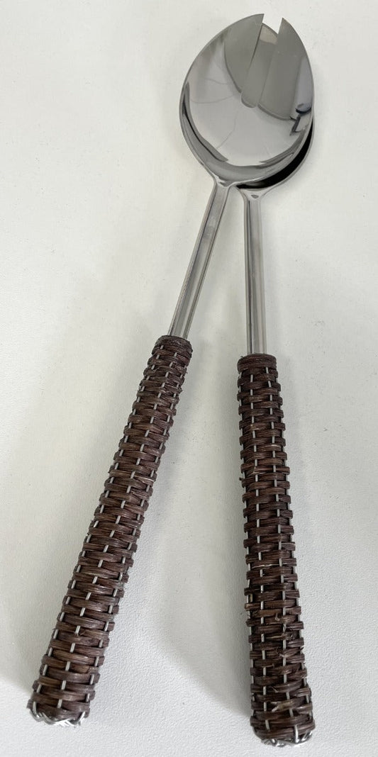 35M - Dark Brown Rattan Salad Servers