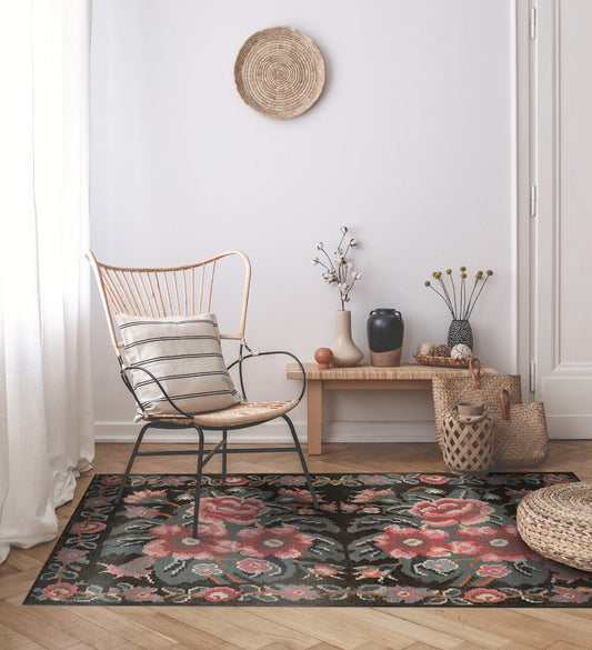 Mary Black Vinyl Rug Lifestyle