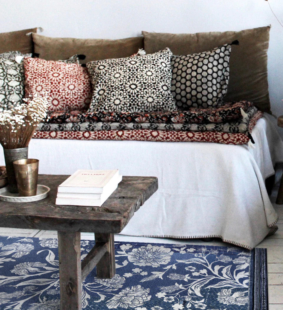 Bohemian Garden Indigo Flower Vinyl Rug - Discontinued Last Stock