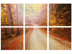 Autumn Leaves on Winding Road Scene 40x40x1.8cm - Set/6