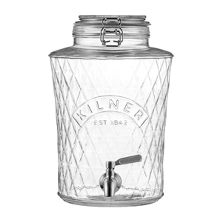 Kilner - Clip Top Diamond Drink Dispenser with Stainless Steel Tap, 5 Litre - 30x20cm