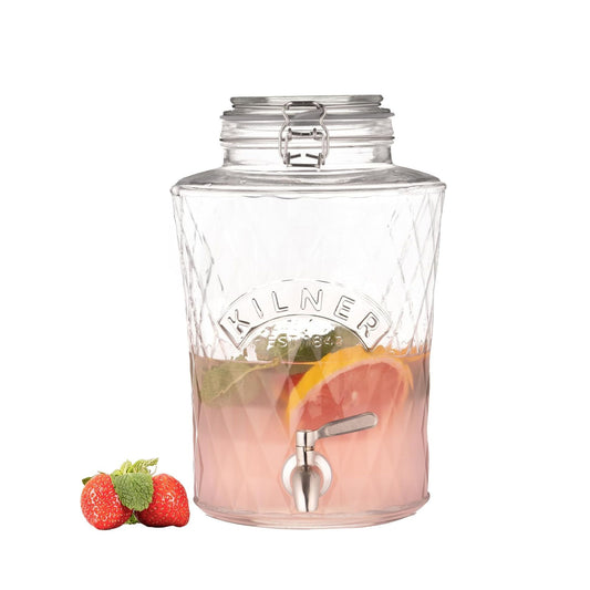 Kilner - Clip Top Diamond Drink Dispenser with Stainless Steel Tap, 5 Litre - 30x20cm
