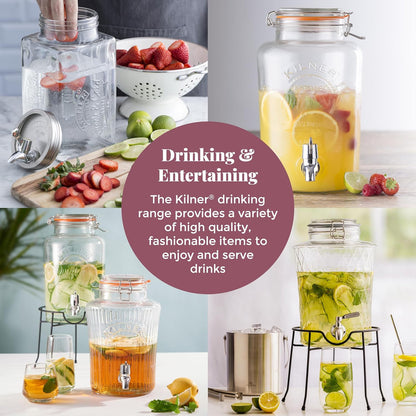 Kilner - Clip Top Diamond Drink Dispenser with Stainless Steel Tap, 5 Litre - 30x20cm