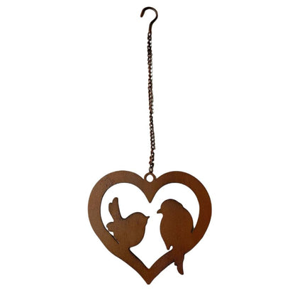 Hanging Rust Heart w/Lovebirds on Chain 20x1x20-60cm