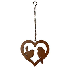 Hanging Rust Heart w/Lovebirds on Chain 20x1x20-60cm