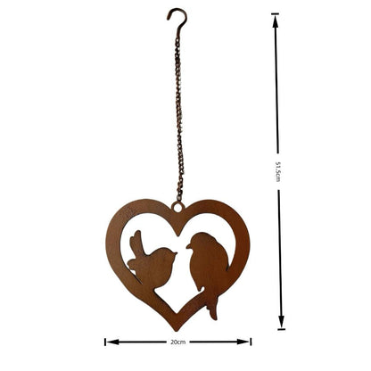Hanging Rust Heart w/Lovebirds on Chain 20x1x20-60cm