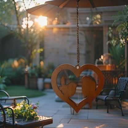 Hanging Rust Heart w/Lovebirds on Chain 20x1x20-60cm