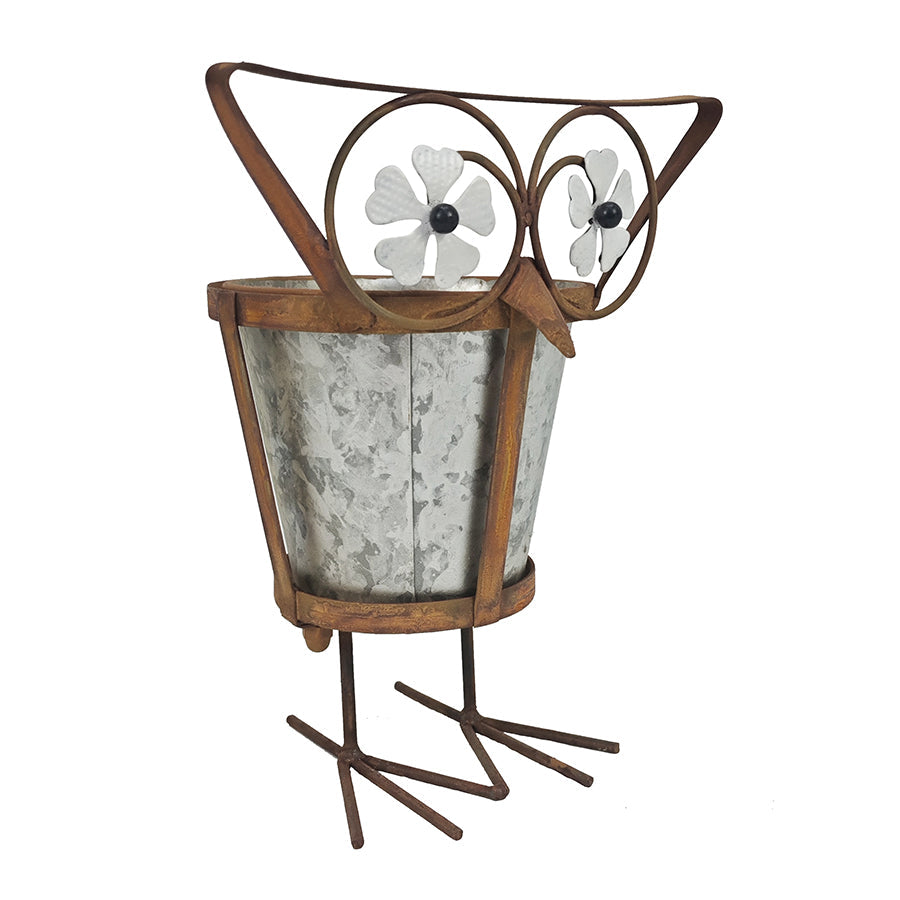 Arty Owl w/Galvanised Potplanter 18.5x15x23cm