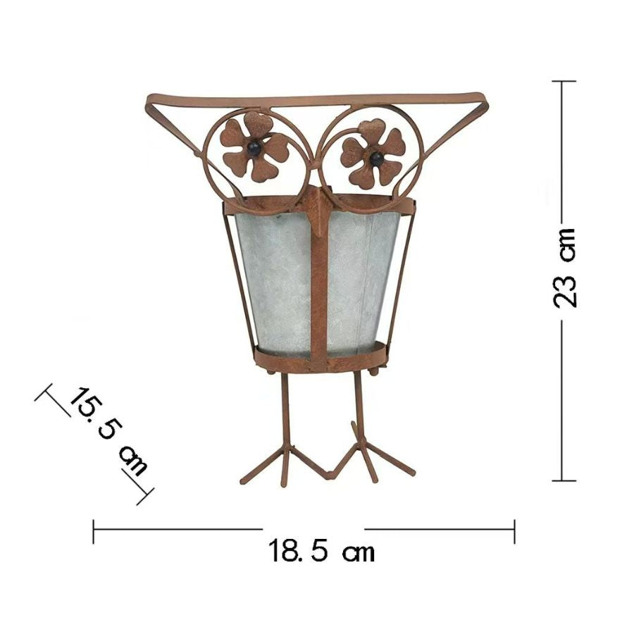 Arty Owl w/Galvanised Potplanter 18.5x15x23cm
