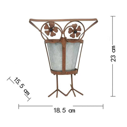Arty Owl w/Galvanised Potplanter 18.5x15x23cm