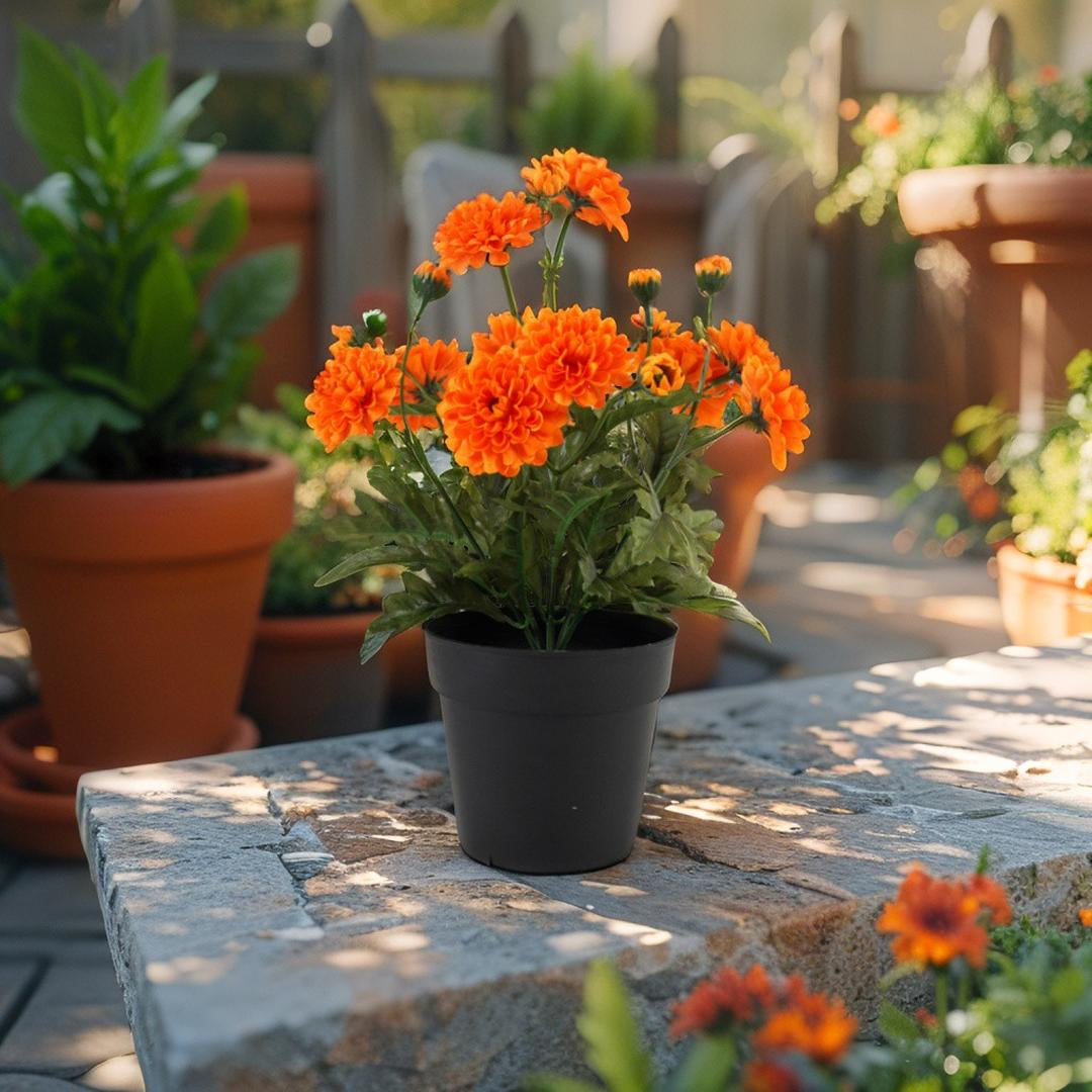 Potted  Artificial Orange 'Mum' Chrysanthemum 23x23x26cm