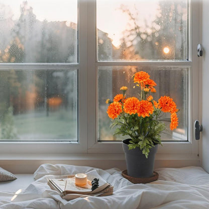 Potted  Artificial Orange 'Mum' Chrysanthemum 23x23x26cm