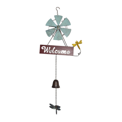 Hanging Welcome Windmill w/Bell + Dragonfies 31.5x6.5x88cm