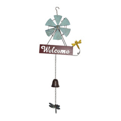 Hanging Welcome Windmill w/Bell + Dragonfies 31.5x6.5x88cm