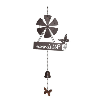 Hanging Welcome Windmill w/Bell + Dragonfies 31.5x6.5x88cm