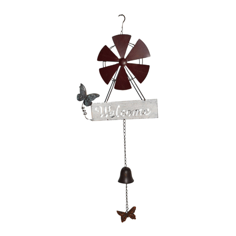 Hanging Welcome Windmill w/Bell + Butterflies 30x6.5x79cm