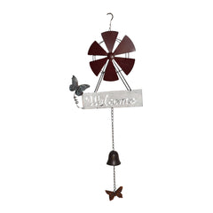 Hanging Welcome Windmill w/Bell + Butterflies 30x6.5x79cm