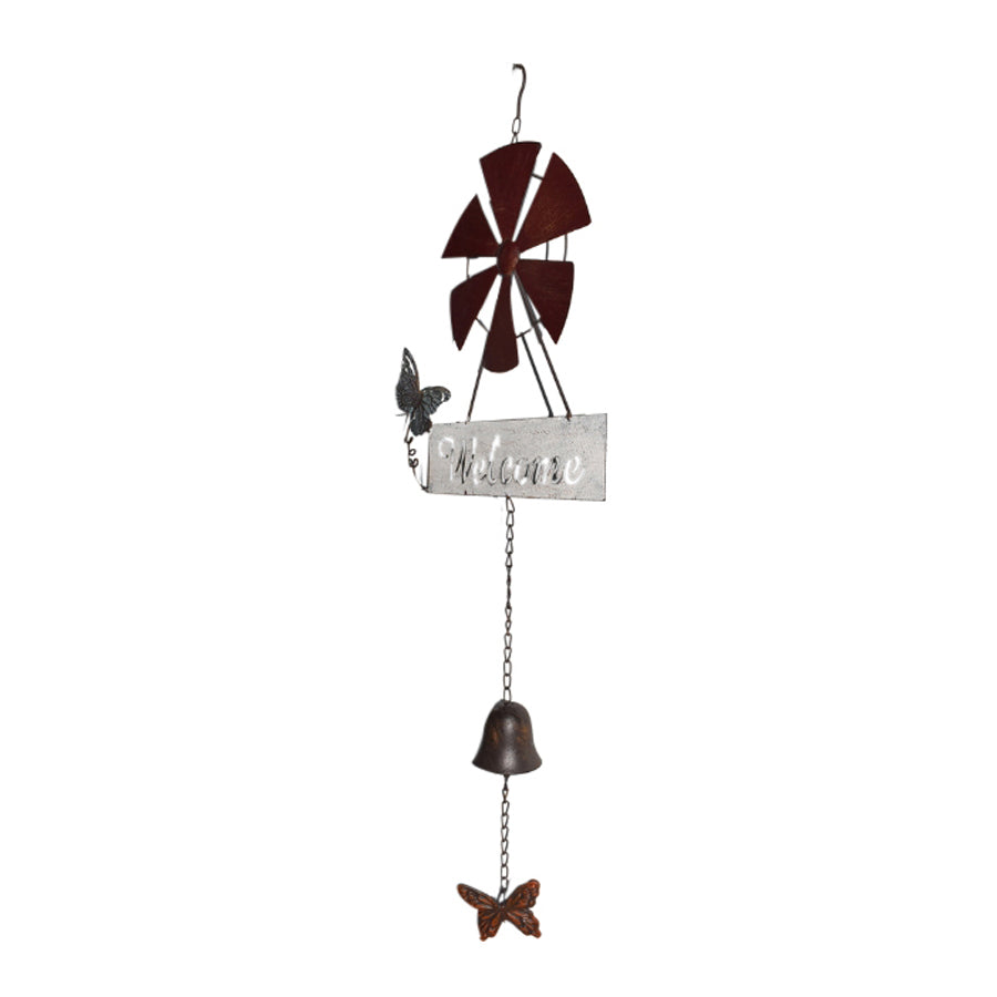 Hanging Welcome Windmill w/Bell + Butterflies 30x6.5x79cm