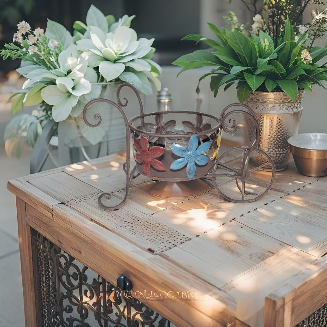 Antique Wheelbarrow w/Flower Design Potplanter 41.5x20.5x26cm