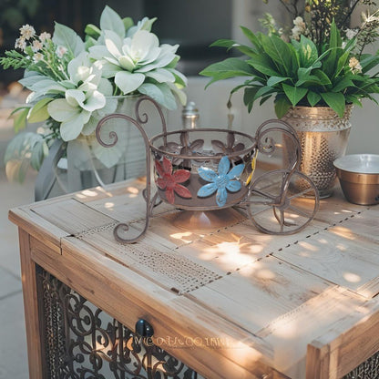 Antique Wheelbarrow w/Flower Design Potplanter 41.5x20.5x26cm