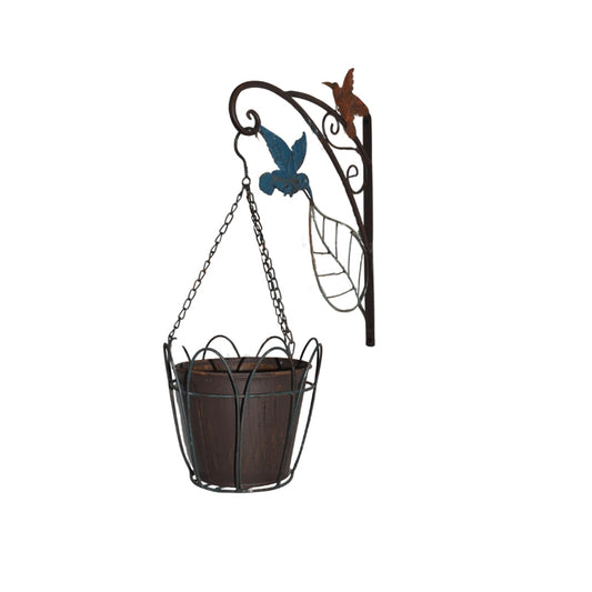 Hanging Potplanter w/Pot + Wall Bracket + Hummingbirds 34x18x55cm
