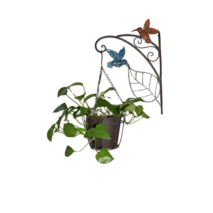 Hanging Potplanter w/Pot + Wall Bracket + Hummingbirds 34x18x55cm