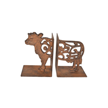 Cast Iron Fleur Cow Bookends Set 9x11.5x15cm