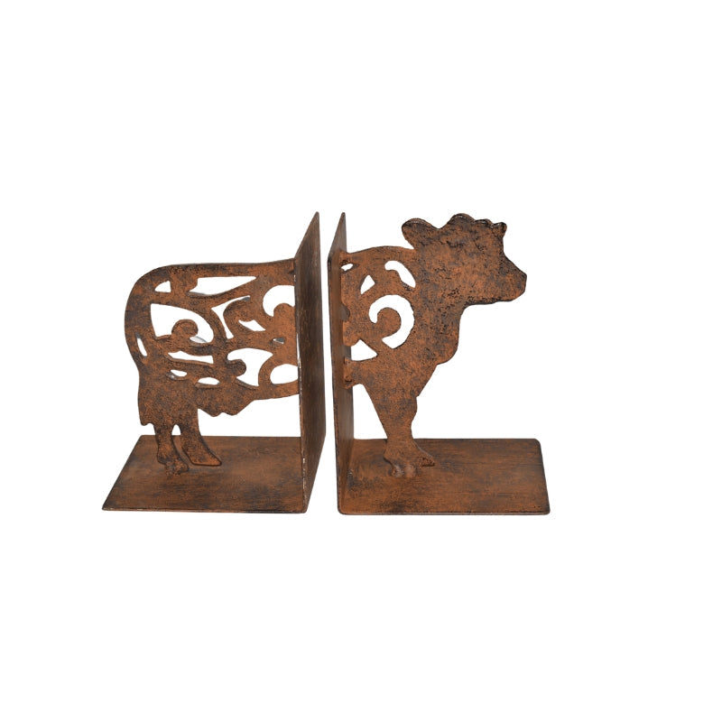 Cast Iron Fleur Cow Bookends Set 9x11.5x15cm