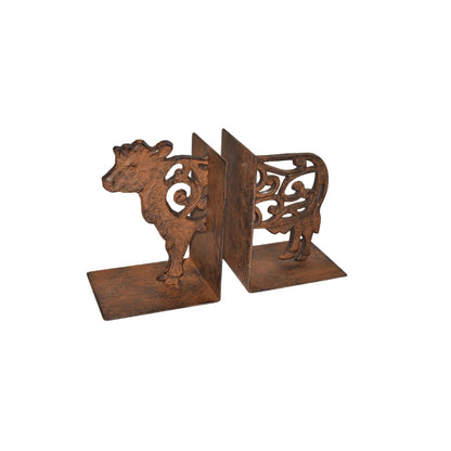 Cast Iron Fleur Cow Bookends Set 9x11.5x15cm