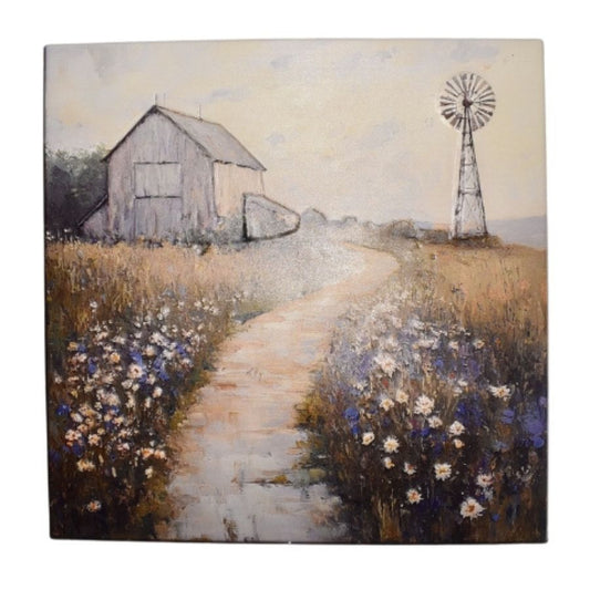 Farm Scene Pressed Metal Textured Wall Art 45.5x0.5x45.5cm