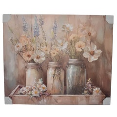Flower Jars Scene on Canvas- Textured Oil Painting Wall Art  94x3x78.5cm