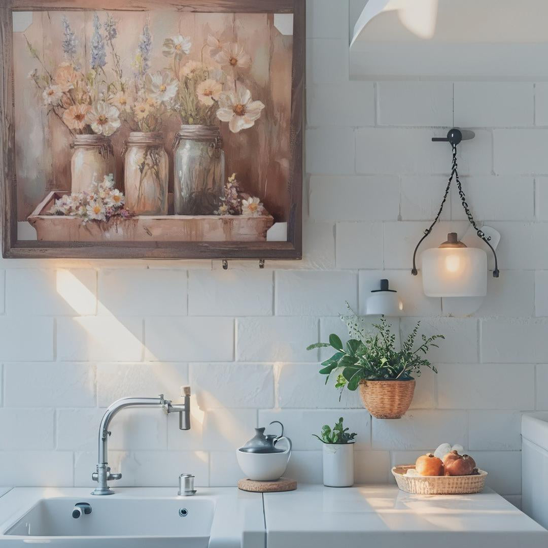 Flower Jars Scene on Canvas- Textured Oil Painting Wall Art  94x3x78.5cm