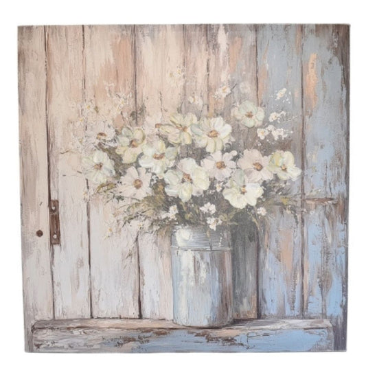 White Flowers Scene on Canvas - Textured Oil Painting Wall Art 56x3x56cm