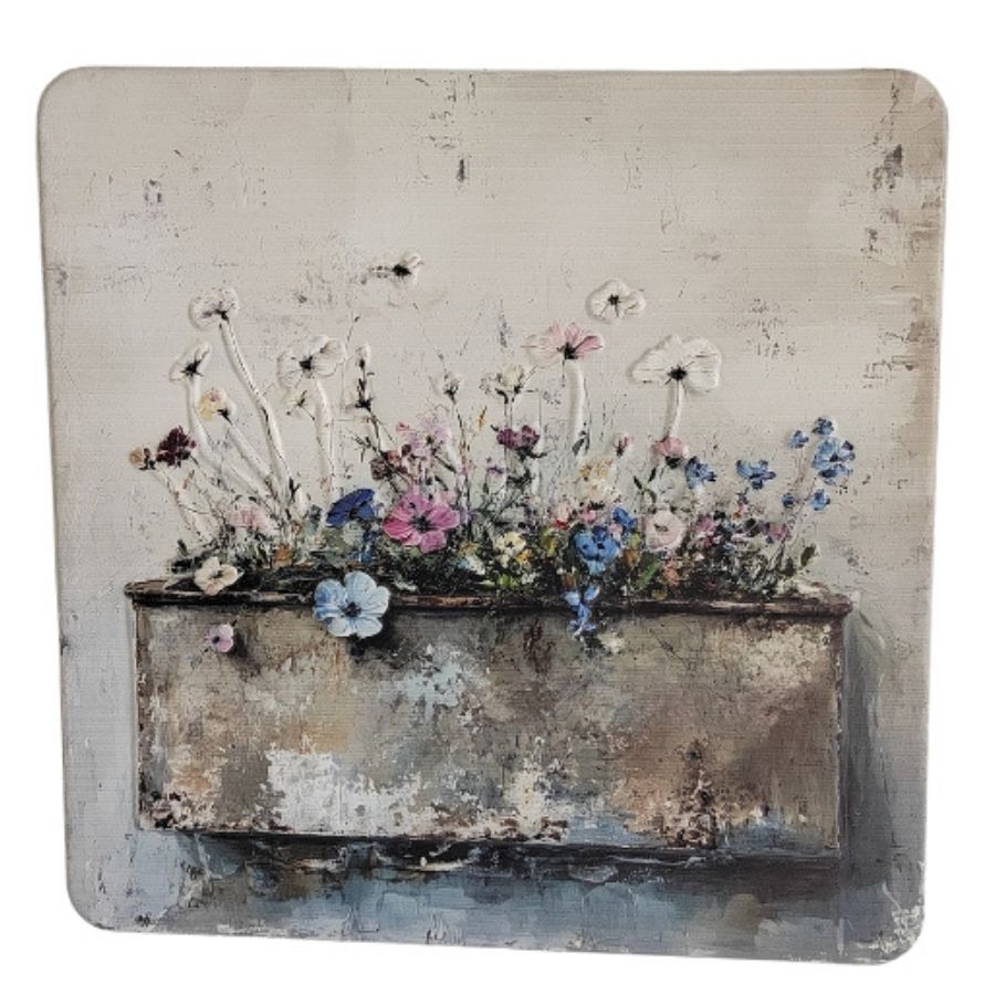Flower Scene Pressed Metal Textured Wall Art 45x0.5x45cm