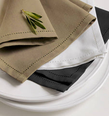 Elegant Hemstitch Placemats - Light Grey - 100% Cotton