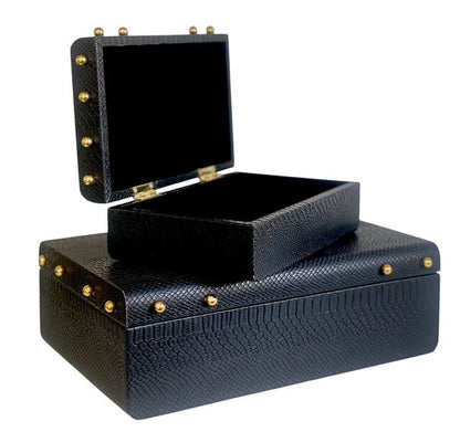 100L Black Studded Decor Box: Large 34X22X11Cm