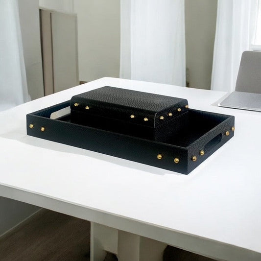 100N Black Studded Decor Tray: Large 56X35