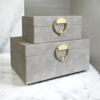 100P Dove Sueded Box W/Brushed Gold Latch:Small 18X12X8