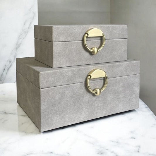 100P Dove Sueded Box W/Brushed Gold Latch:Small 18X12X8