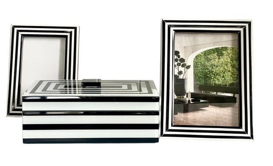 100S Glass Bevelled Black & White Box: Small 18X11Cm