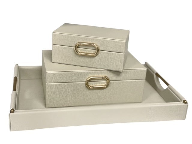 100V Cream Pebble Texture Box W/Gold Ring Deco:Small