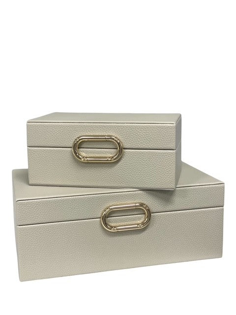 100V Cream Pebble Texture Box W/Gold Ring Deco:Small