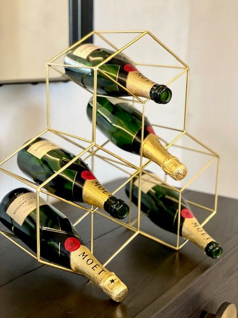 100A - Gold Wine Rack - 9 Bottle - These Interlock Into Each Other To Hold Many Bottles
