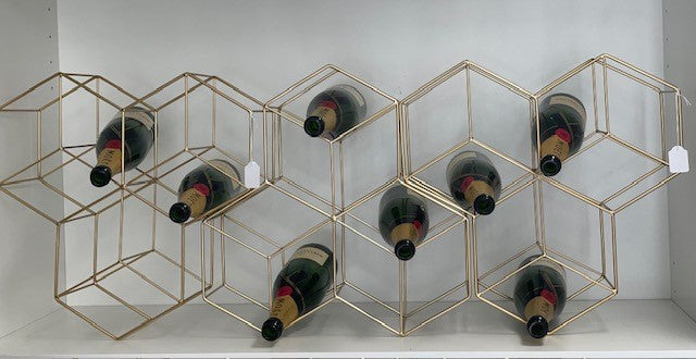 100A - Gold Wine Rack - 9 Bottle - These Interlock Into Each Other To Hold Many Bottles