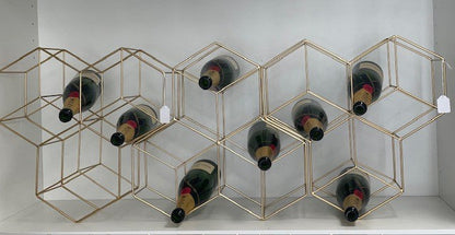 100A - Gold Wine Rack - 9 Bottle - These Interlock Into Each Other To Hold Many Bottles