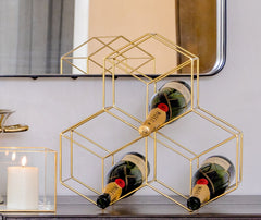 100A - Gold Wine Rack - 9 Bottle - These Interlock Into Each Other To Hold Many Bottles