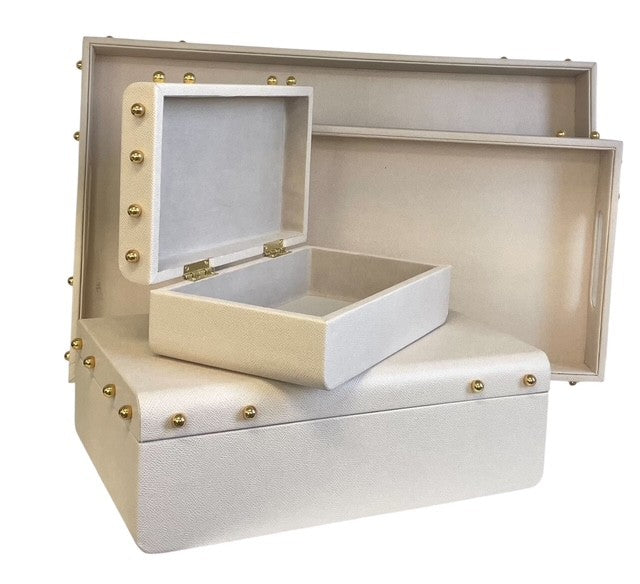 101A Cream Studded Decor Box : Small 24X15Cm
