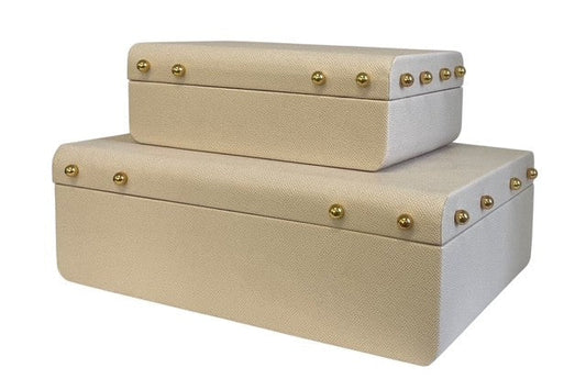 101B Cream Studded Decor Box : Large 34X22Cm
