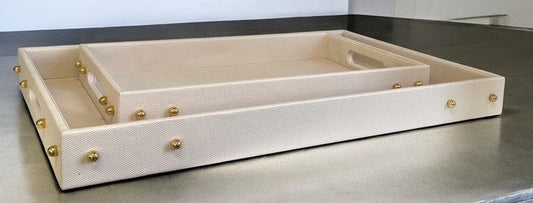 101D Cream Studded Decor Tray : Large 56X35Cm